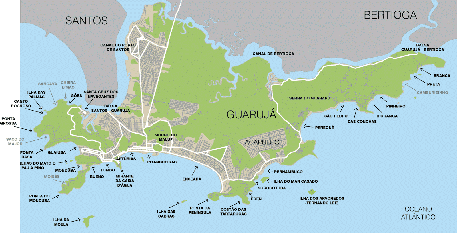 Exemplo Mapa Guarujá - Portal Guarujá de Turismo - Reprodução Internet